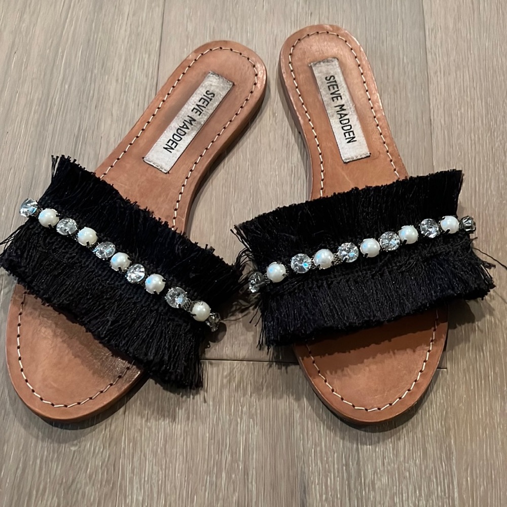 Black Fringe Steve Madden Sandals